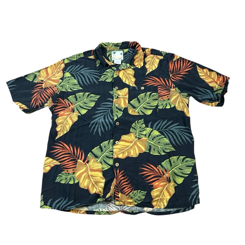 Banana Cabana Silk Hawaiian Shirt Men's XL Palm Leaves Camp‎ Resort Wear